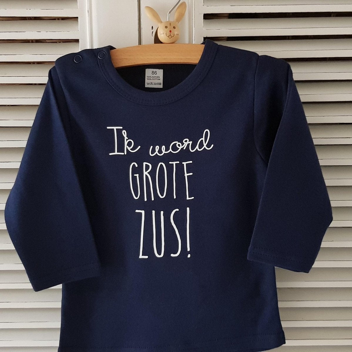 Aankondiging zwangerschap Shirt Ik word grote zus | lange mouw|blauw | maat 92