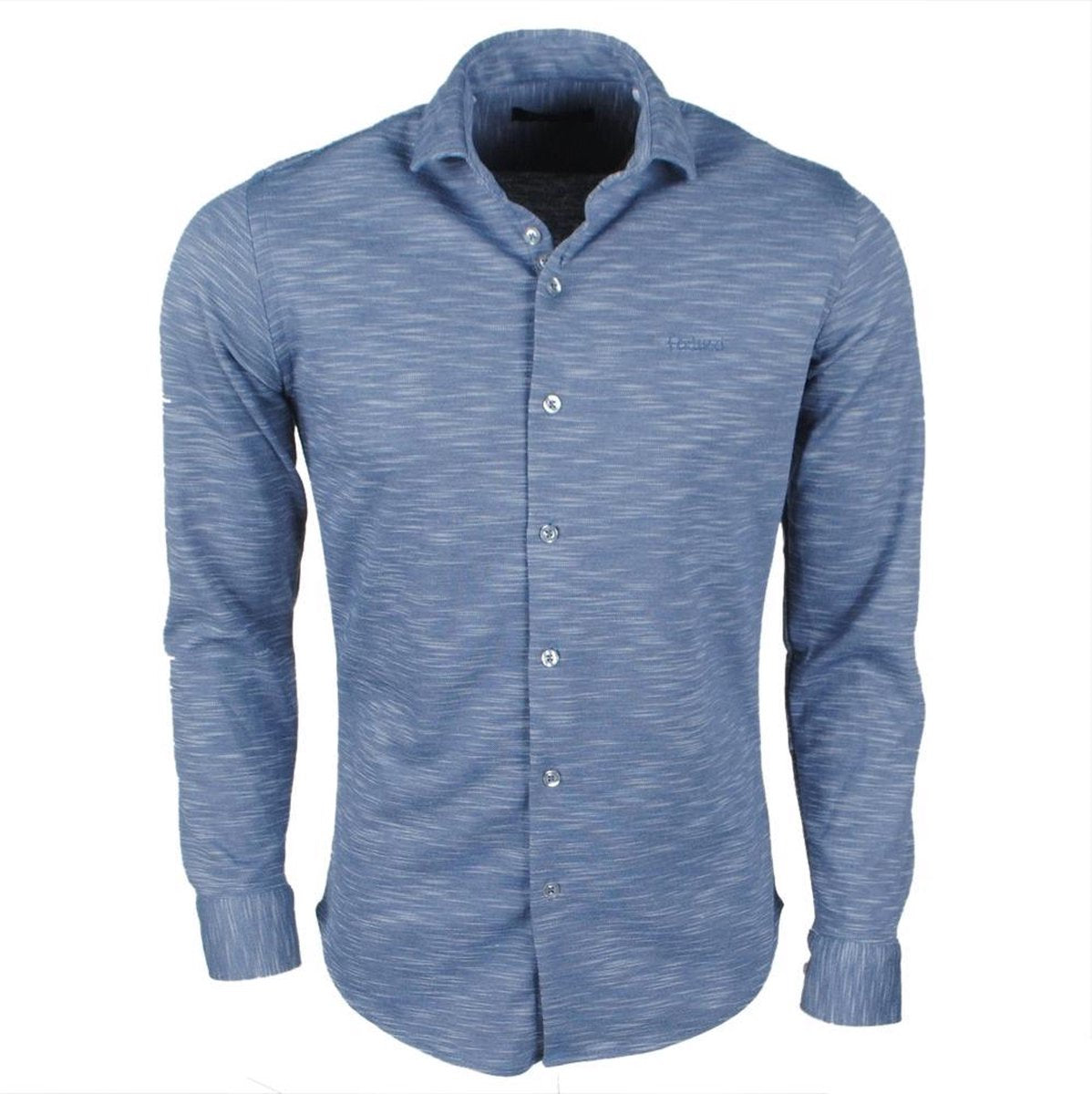 Ferlucci Heren Overhemd - Tricot Superstretch - Navy  Melee
