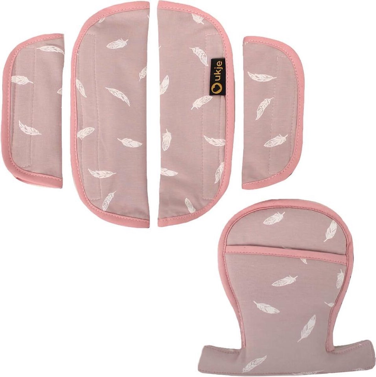 Ukje - Gordelhoesjes Maxi-Cosi en Cybex autostoelen - Roze veertjes