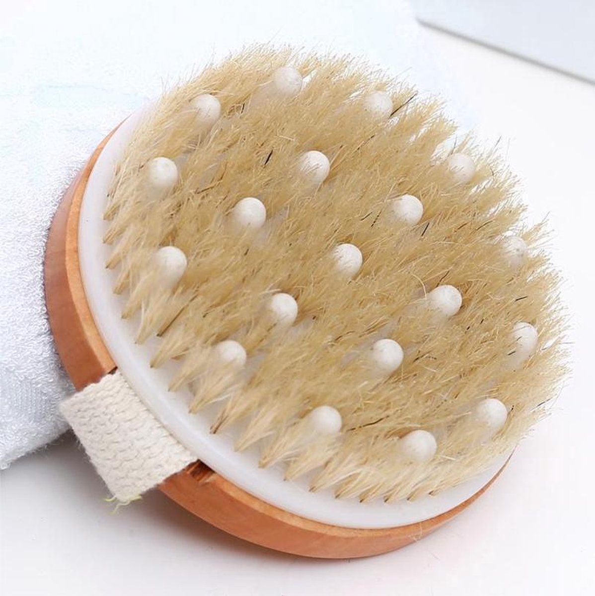 Dry Brush Lichaamsborstel met Natuurlijke Haren– Anti-cellulitis brush – Huidverbetering – Huidborstel met Massafunctie