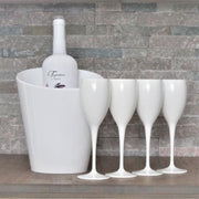 Cadeau set -  4 witte onbreekbare champagne glazen met IJskoeler