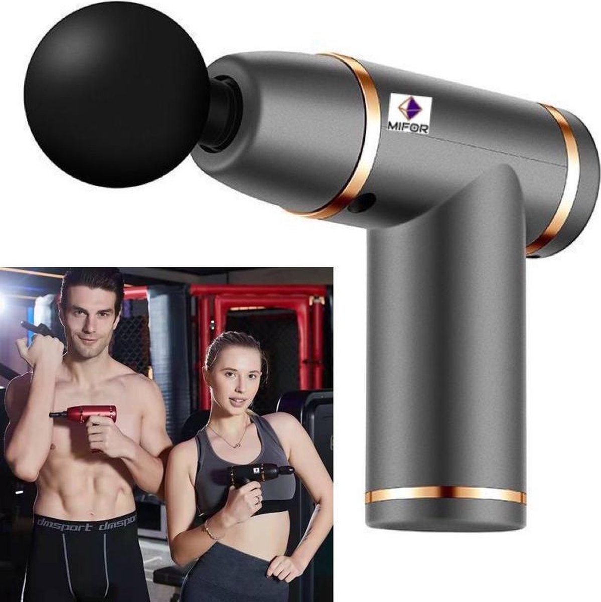 MIFOR® NEW Mini Massage Gun - Sport en Relax Massage - Professioneel Gebruik - Spierherstel & Spierontspanning - Stress Verminderend - Stil en Sterk - Batterij - 2 Verschillende Opzetstukken - Zilver