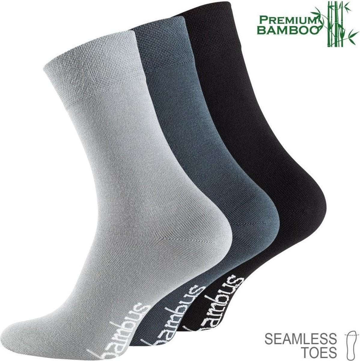3 Paar Naadloze Bamboe Sokken | Anti zweet | 43-46 | 100% Ecologisch | Anti transpirant | Grijs | Zwart | Marine