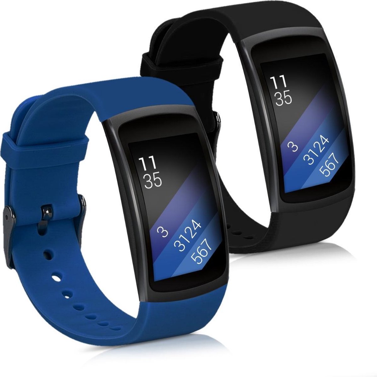 kwmobile 2x horlogeband voor Samsung Gear Fit2 / Gear Fit 2 Pro - siliconen band voor fitnesstracker - donkerblauw / zwart