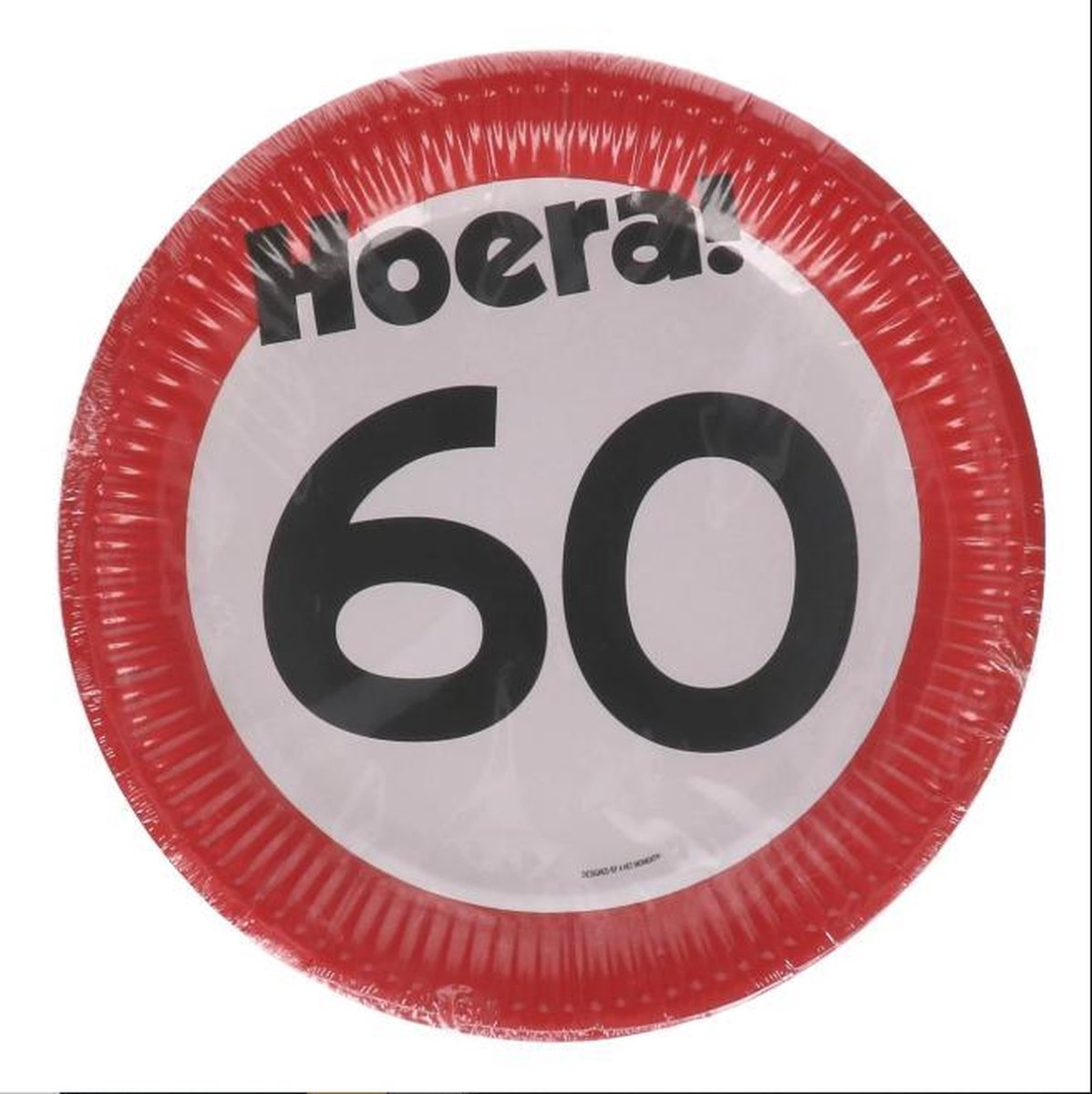 Kartonnen Bordjes hoera 60 jaar 23cm 8 st - Wegwerp borden - Feest/verjaardag/BBQ borden