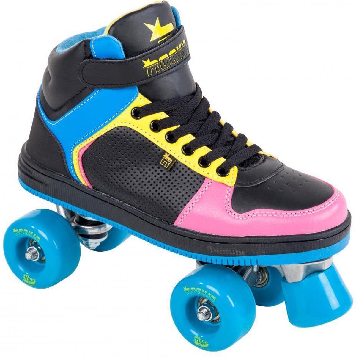 Rookie Rolschaatsen Hype Hi Top - Kinderen - Zwart/Blauw/Geel/Roze - Maat 34