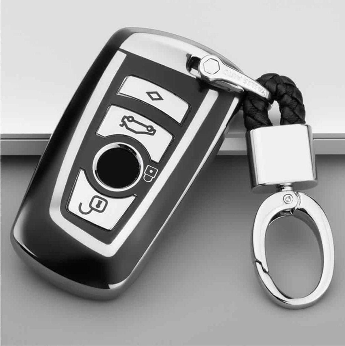 TPU uit Ã©Ã©n stuk galvaniseren autosleutelhoes met volledige dekking en sleutelring voor BMW 3-serie / 5-serie (zilver)