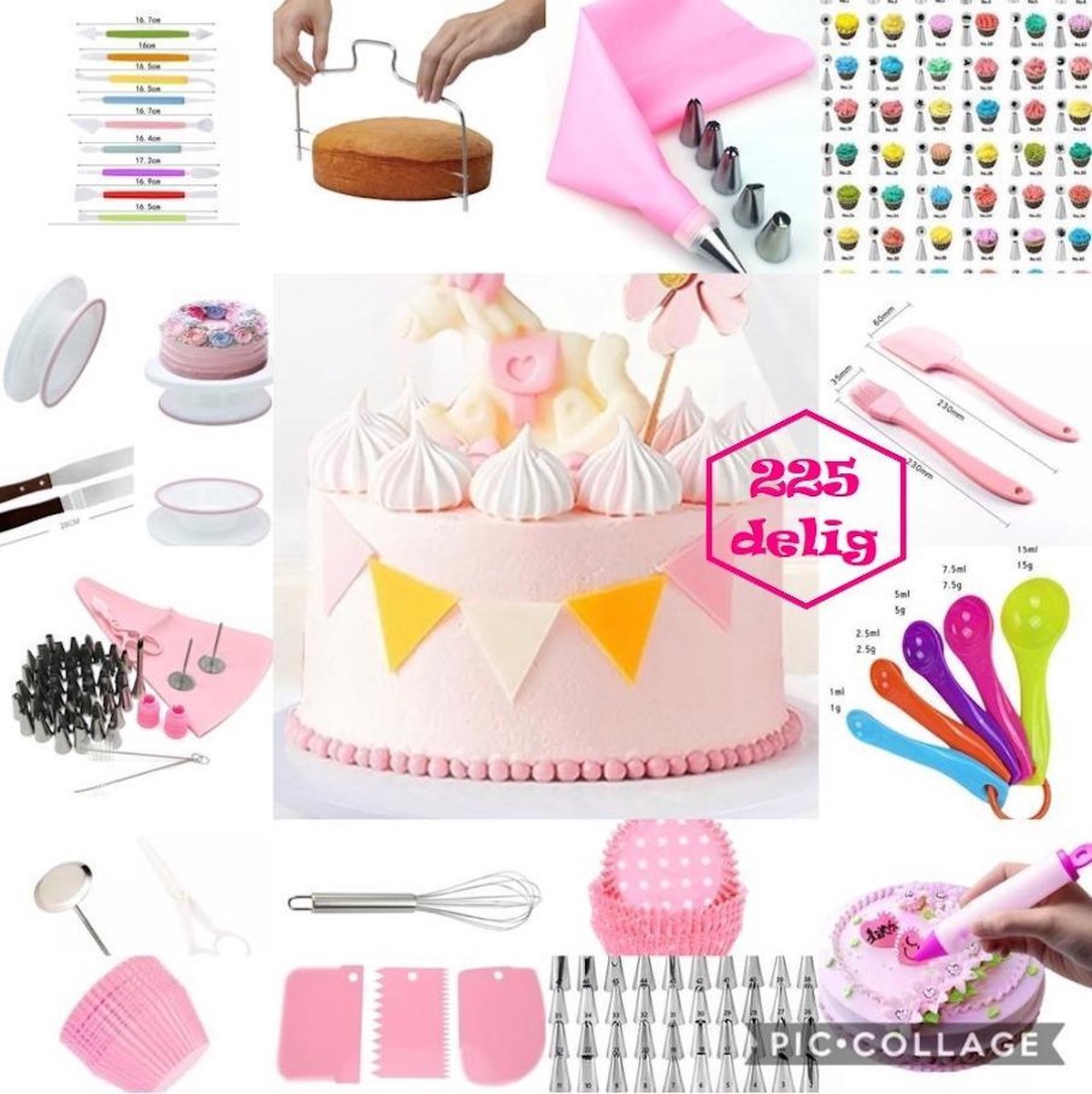Meest Luxe complete taartset XL Roze: Taart Decoratie set - Bakset - Taart bakken - Decoreren - Verjaardag - Taarten - Cupcakes - Taartdecoratie - Bakbenodigdheden - Verjaardagstaart -Versiering - Cake - plateau - Taartstandaard