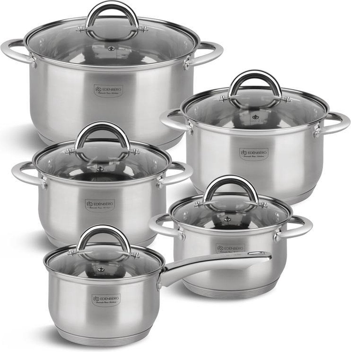 Edënbërg Classic Line - Luxe Pannenset - RVS - 10 delig - 5-laags bodem