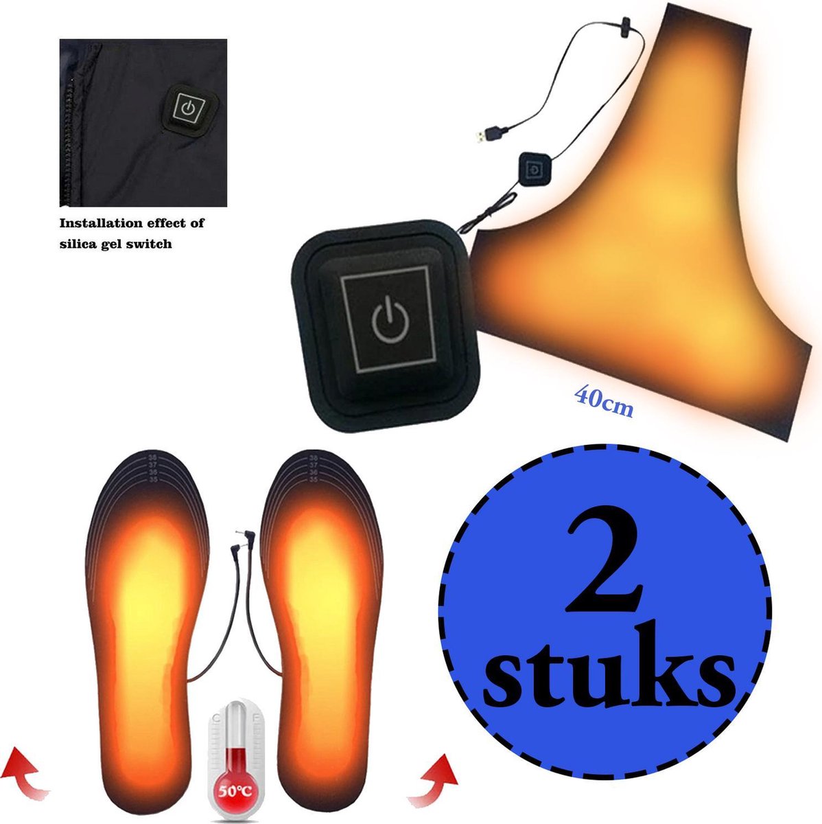 USB Verwarmde winter Inlegzolen maat 40 - 46 + Inzetstuk Rug - Elektrothermisch - Waterdicht & Wasbaar - Wintertenen - Laarzen - Elektrisch - Winterschoenen - Winterjas - Jas - Sokken - Zolen - Unisex - Dames - Heren