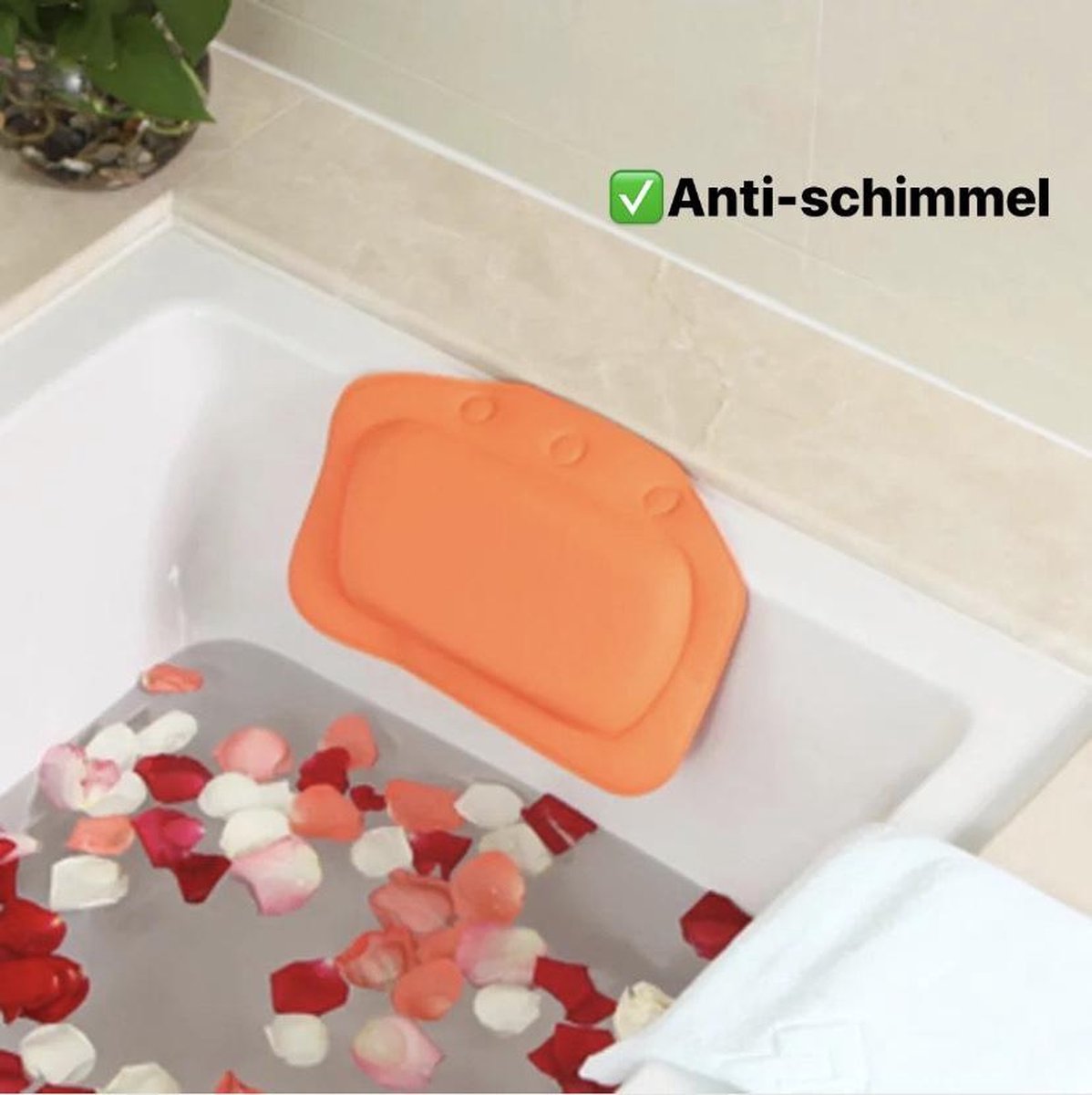 Nivadebro Luxe Badkussen met Anti Slip Zuignappen - Home Spa Kussen voor Rug/Schouder/Nek - Orthopedisch Hoofd Steun voor In Bad en Jacuzzi - Waterdicht - Oranje