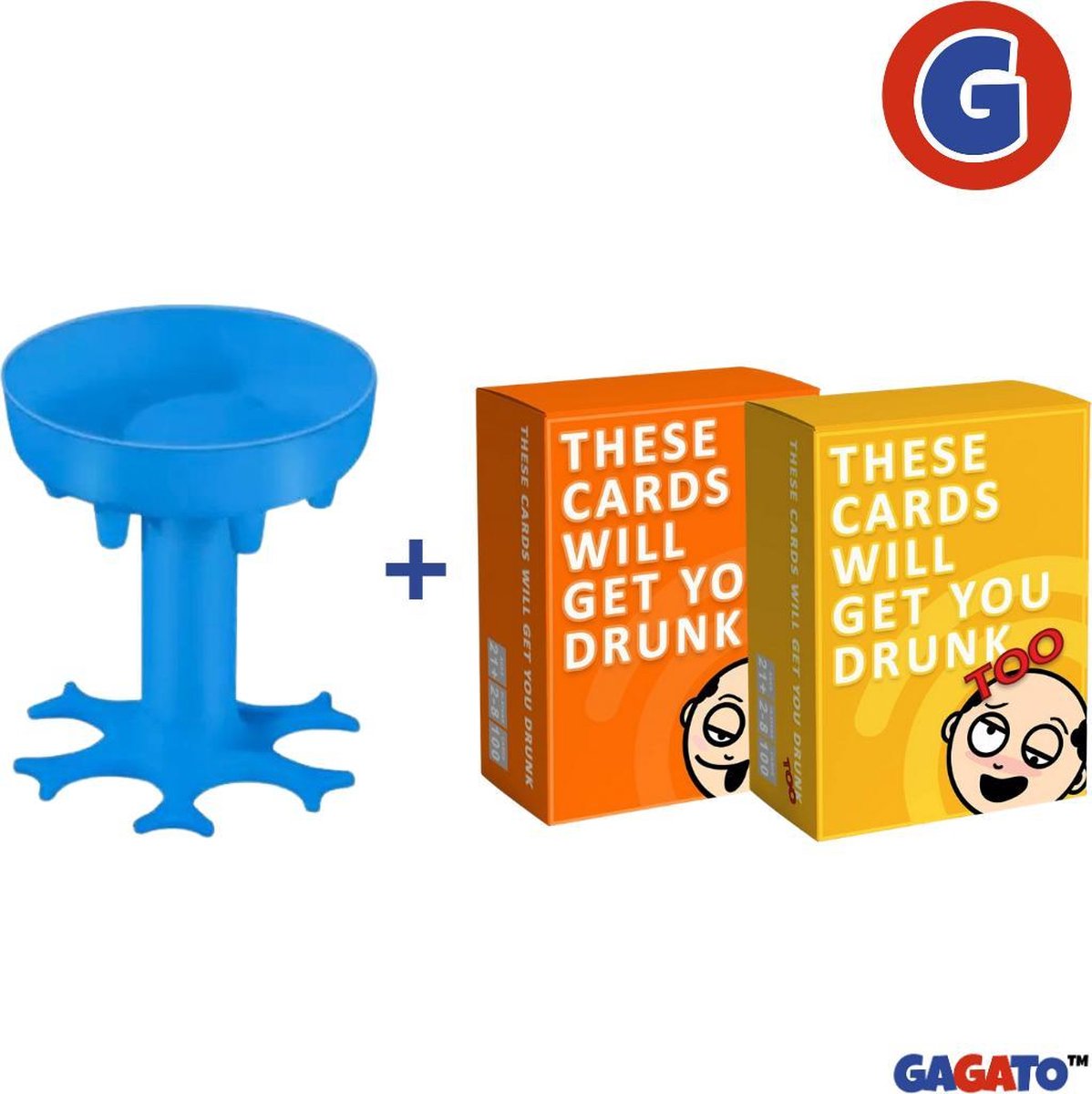 Set van 2 stuks - Drankspel - These Cards Will Get You Drunk & These Cards Will Get You Drunk Too - Kaartspel - Set Kaarten – Inclusief Shot Dispenser Blauw
