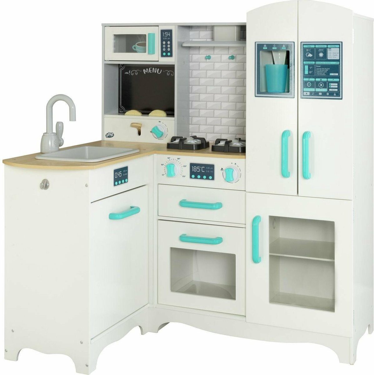 Chad Valley Deluxe houten keuken  ontbijtbar duurzaam fsc materiaal verlichting