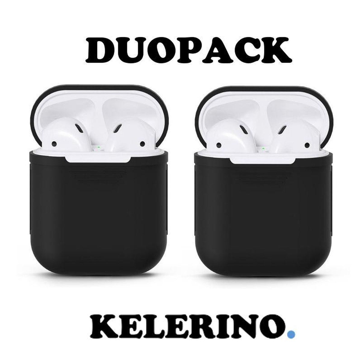 KELERINO. Siliconen hoesje voor Apple Airpods 1 & 2 - Duopack - Zwart / Zwart