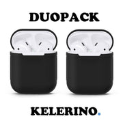 KELERINO. Siliconen hoesje voor Apple Airpods 1 & 2 - Duopack - Zwart / Zwart