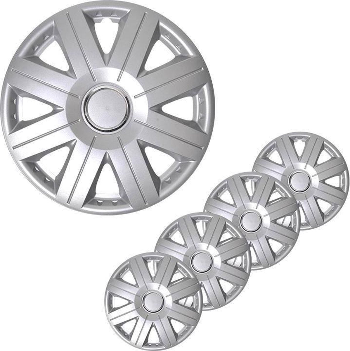 wieldoppen Cosmos 16 inch zilver set van 4