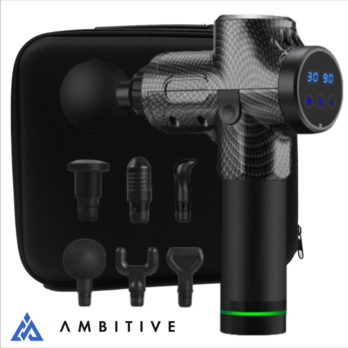 Ambitive Massage Gun - Professioneel Massage Apparaat - Incl. 6 opzetstukken - Inclusief Opbergkoffer - 30 Standen - Carbon