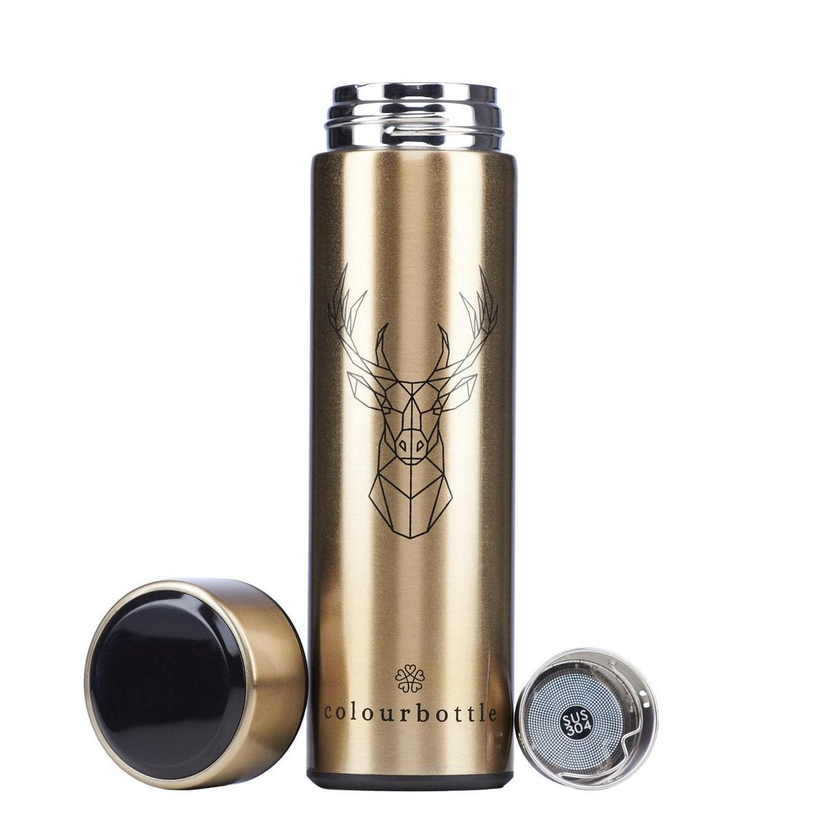 Gouden Colourbottle® - Luxe Thermosfles met LED temperatuurdisplay - 500ml - Roestvrij Staal - Waterfles - Theebeker - Theefilter - Gouden Drinkfles