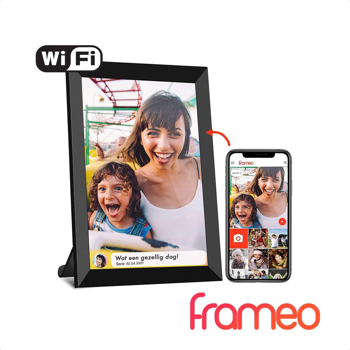 Digitale fotolijst met WiFi en Frameo App – Fotokader - 8 inch - Pora – HD+ -IPS Display – Zwart - Micro SD - Touchscreen