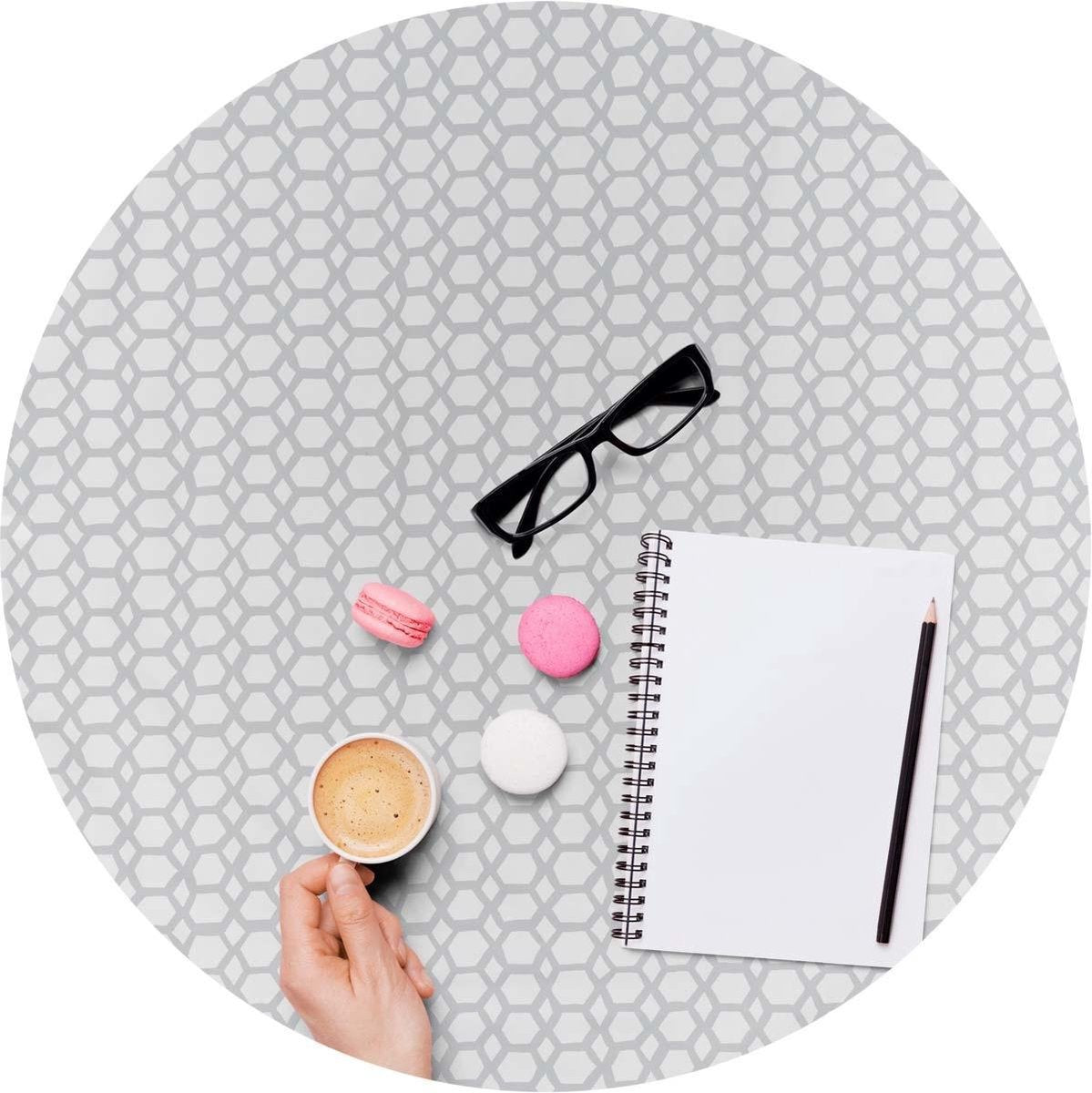 MixMamas Rond Tafelzeil - Ø 140 cm - Hexagonal-layers-Wit/Grijs