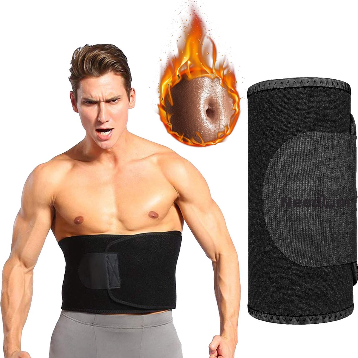 Needum ® Zweetband voor de Buik- Sweat Belt - Unisex – Man/Vrouw – Zwart