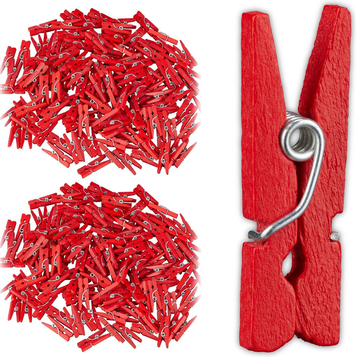 relaxdays 288x mini knijpers - houten knijpers - knijpertjes - wasknijpers - rood
