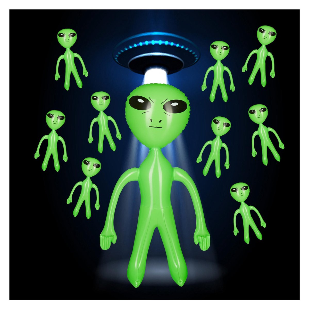 relaxdays 10x Opblaasbare alien opblaas alien marsmannetje party deco waterspeelgoed groen