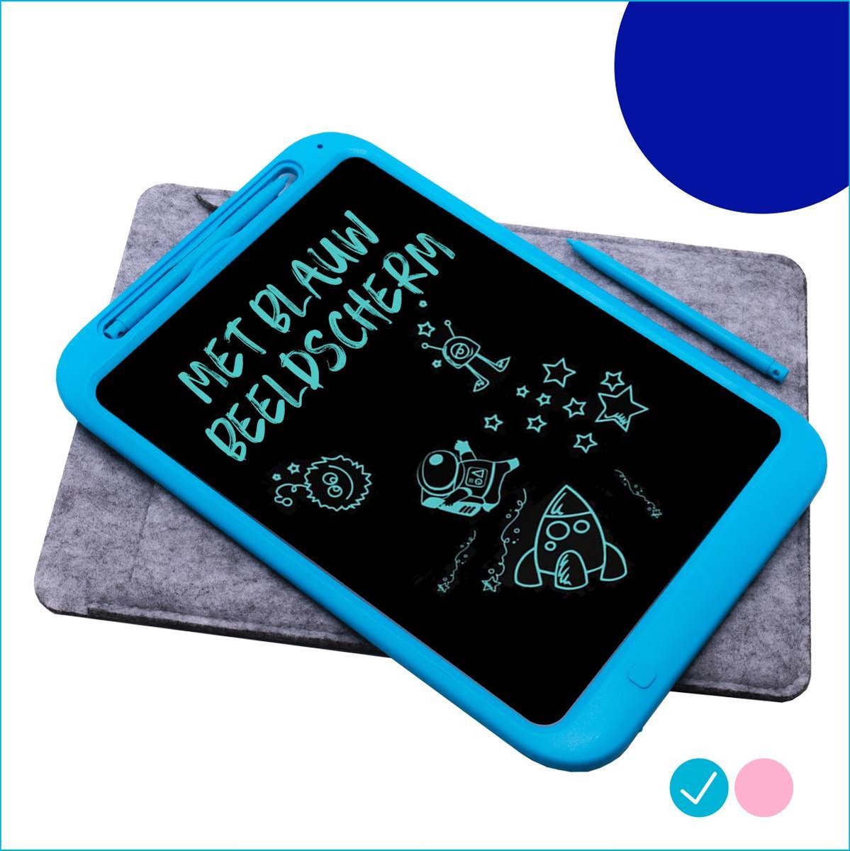 Must-Have for Kids® | LCD Tekentablet Kinderen "Blauw" 12 inch – Met Hoesje & Extra Pen - Speelgoed Jongens & Meisjes - Schrijfbord - Tekenbord – Leren Tekenen - Ewriter - Notitiebord - Tekenblok Kinderen