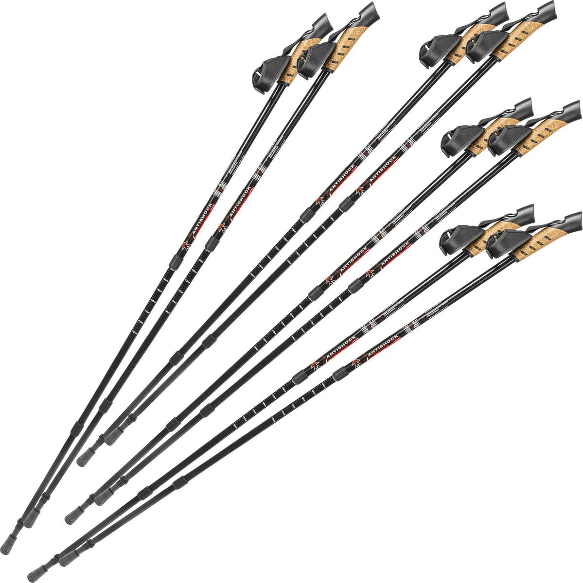 4 paar Nordic walking stokken antishock zwart 401977