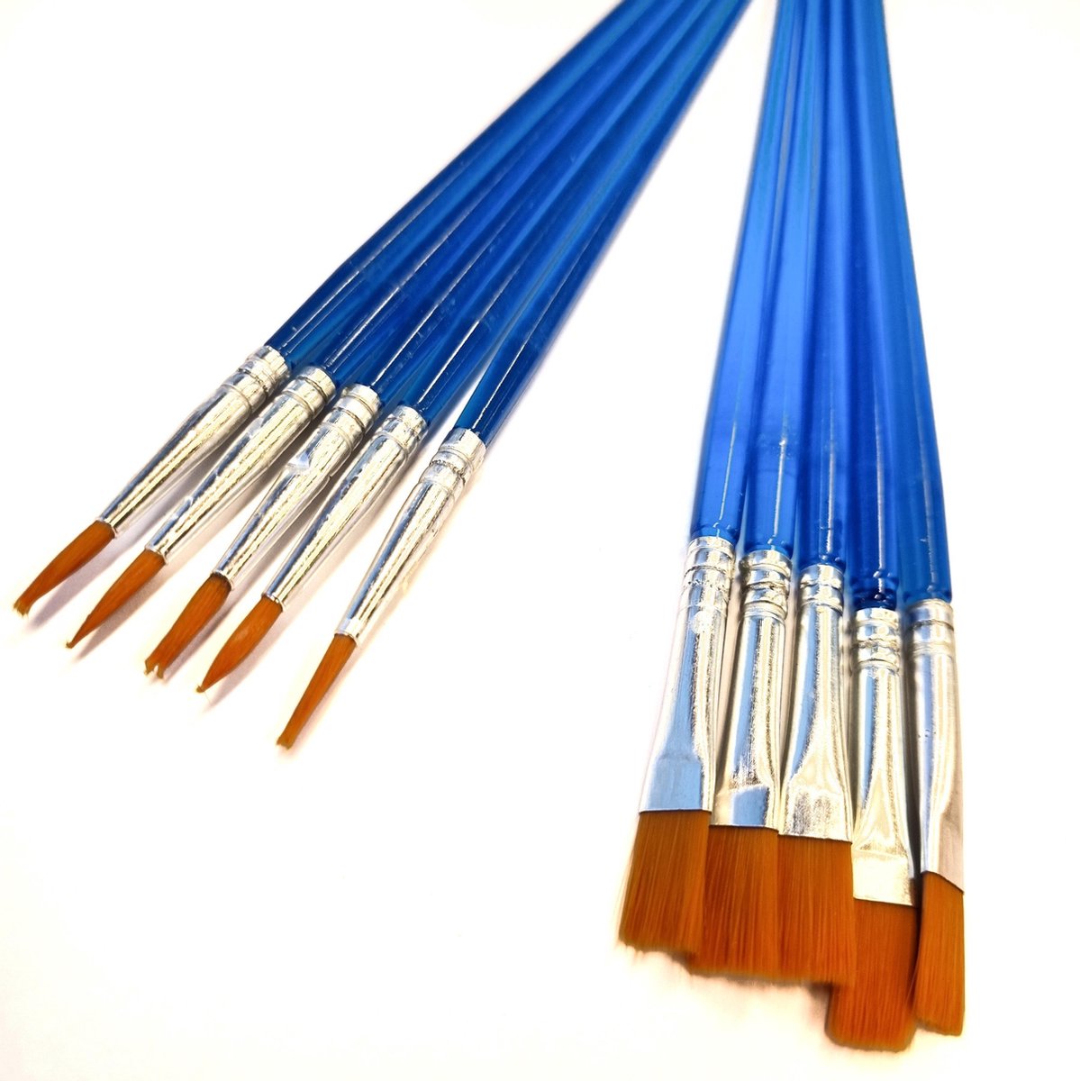 Gadgetpoint | Verfkwasten | Penselen | Kwastjes | Schilderen | Verven | Knutselen | Set van 10 | 5st plat & 5st pointed | Blauw