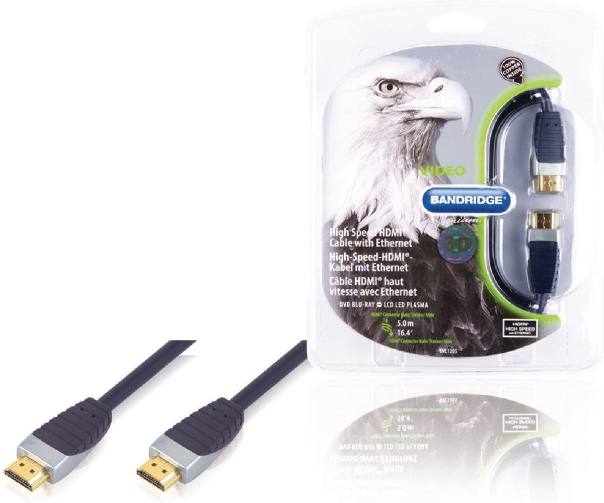 Bandridge 5m HDMI m/m HDMI kabel HDMI Type A (Standaard) Blauw