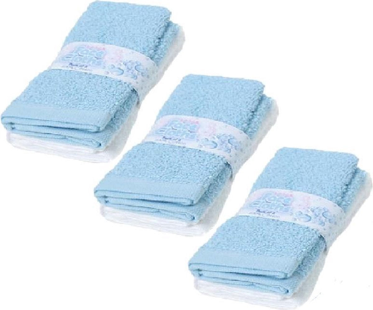 Soft Touch | 6 stuks Badstof Spuugdoeken | Blauw + Wit | 28 x 28 cm