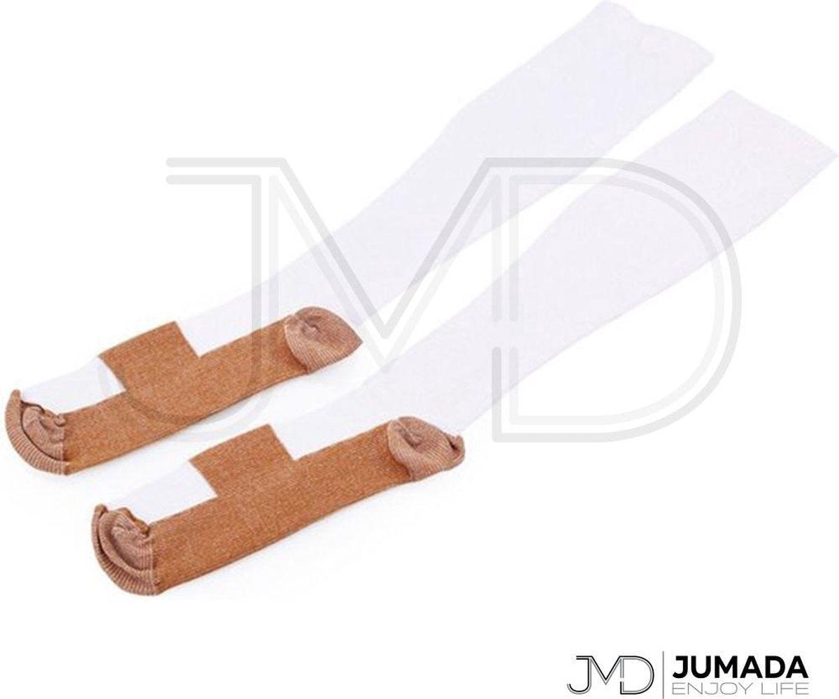 Jumada's Steunkousen / Compressiekousen - Elastische Hardloop / Sport / Vliegtuig Compressie Sokken - Reissokken / Reis Kousen - Running Travel Socks - Heren / Dames - Set Van 1 Paar - Steunkousen Kopergeweven - Maten S/M - Wit/Bruin