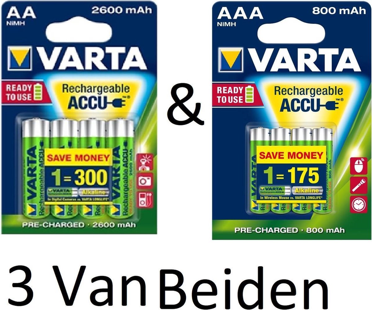 (3 Van Beiden) Varta AA & AAA oplaadbare batterijen Combi aanbieding  2600 mAh & 800 mAh