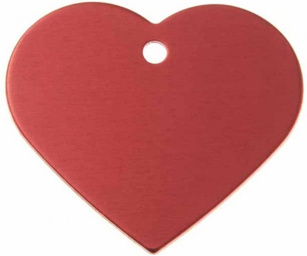 Hondenpenning Hart Groot rood | 1 zijde graveren | 38x32 mm | Anod.Alu.