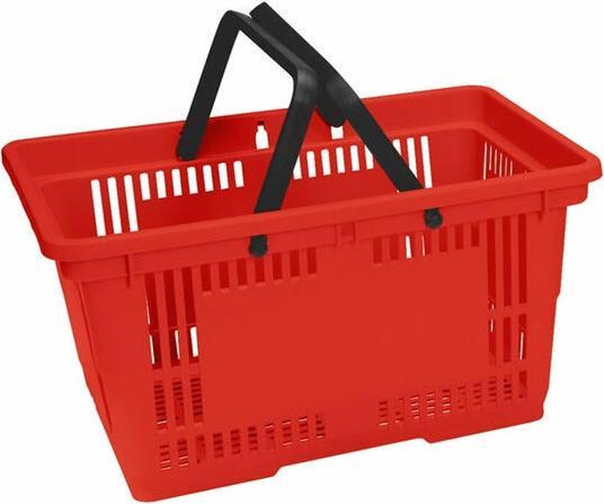 Winkelmandje 28 liter - rood - 2 handvaten - 10 stuks