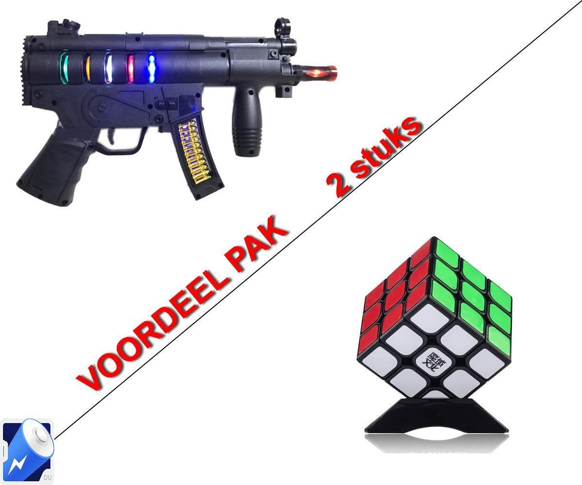 2x Speelgoed Sinterklaas combi  - Speelgoed geweer(met lichtjes+geluid) + breinbreker kubus 3x3 puzzel (inclusief batterijen)