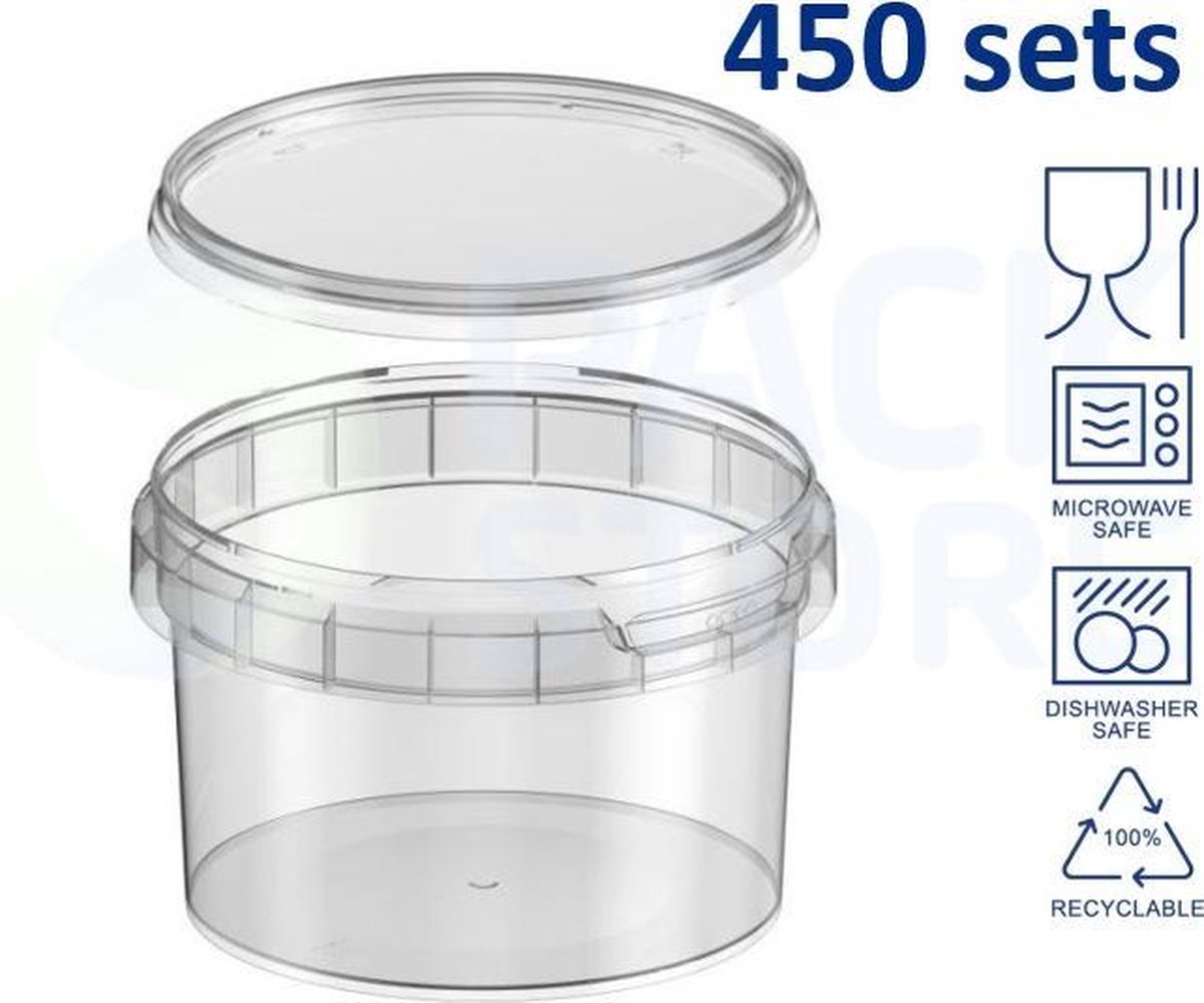 450 x Ronde plastic bakjes rond - 280 ml (ø95mm) - Transparant met deksel