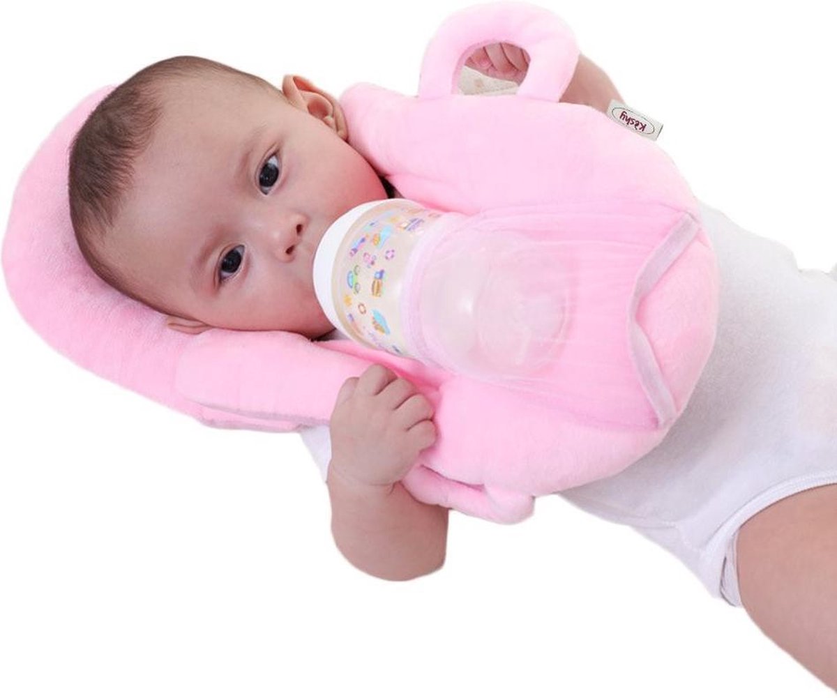 Kèshy Voedingskussen Baby met Flessenhouder – Verschillende Kleuren – Roze - Zelfstandig Drinken – Comfortabel en Ondersteunend