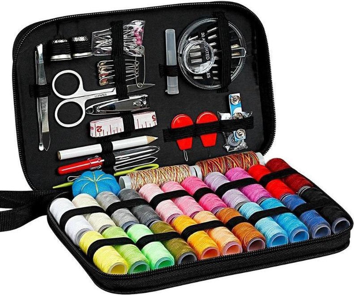 DELUXE Naaiset - Naaidoos - Naaibox - Naaien - Naai set - Inclusief naalden en spoelen - 98 delig - in etui met rits