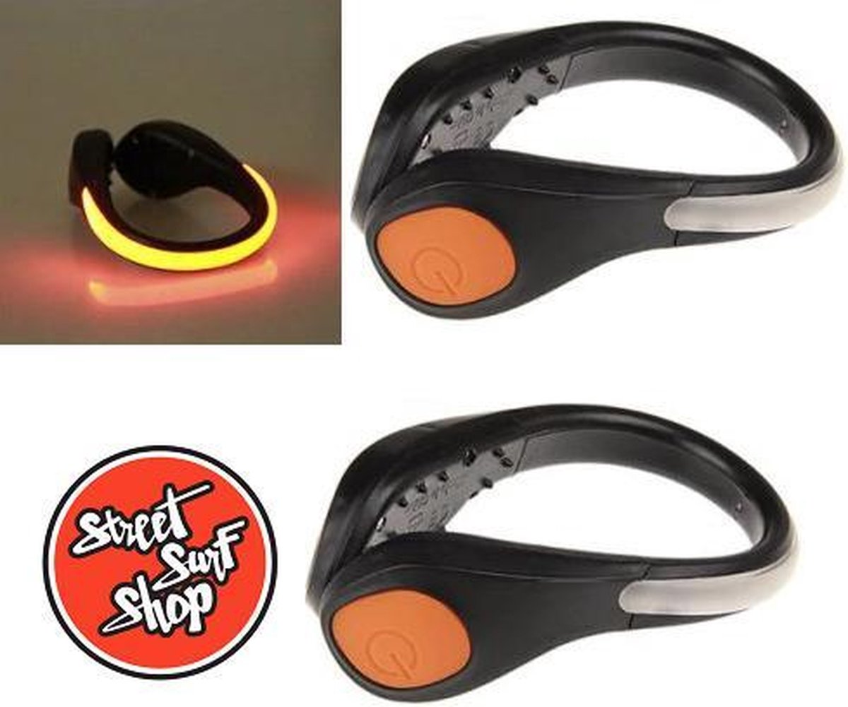 2 stuks LED Shoe Clip oranje met extra SSS sticker