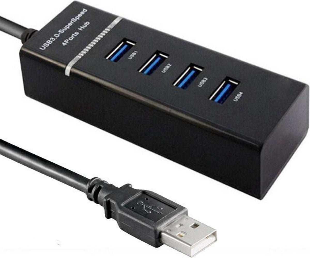 WiseQ USB 3.0 Hub met 4 Aansluitingen - Hoge Snelheid 5Gbps - Zwart