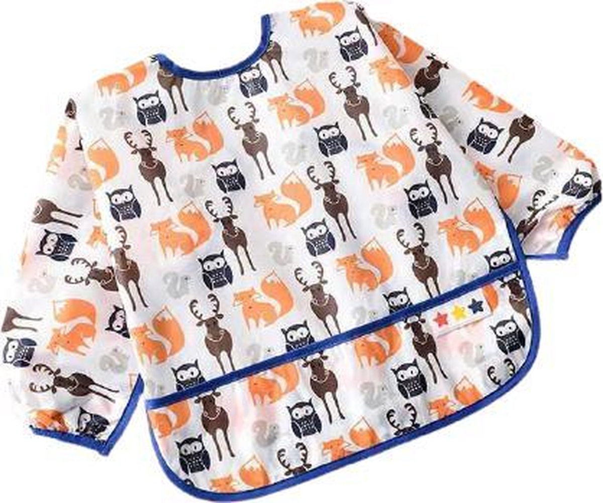 Slabbetje lange mouwen met brede opvangbak (6-24 maanden) - diertjes - baby en dreumes - waterproof - wasbaar waterdicht