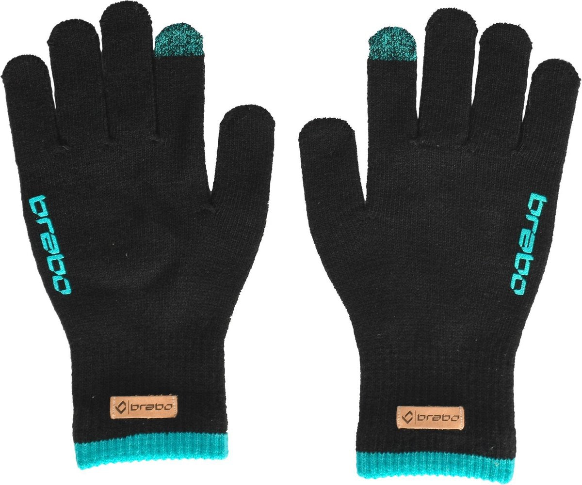 Brabo - BC7013 Wintergloves Swipe Bk/Cy (per 10) - Black/Cyan - Unisex - Maat Teen