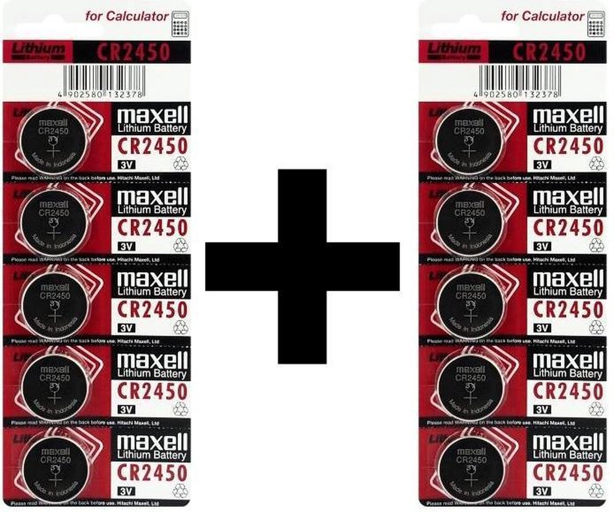 10 x CR2450 Lithium knoopcel Batterij Maxell - 1+1 Gratis