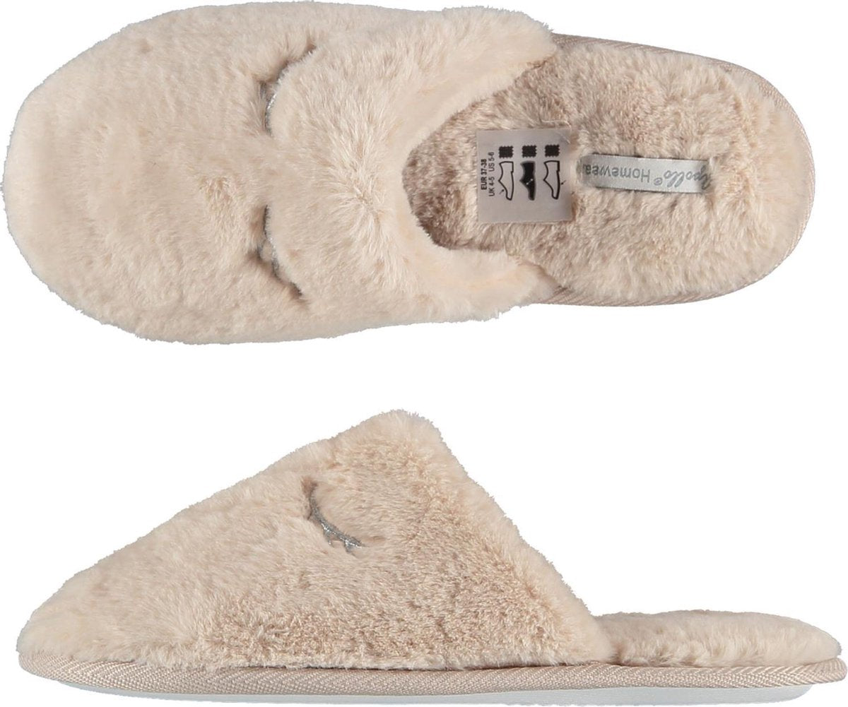 Sloffen - Pantoffels dames - Pantoffels - Sloffen dames - Instap sloffen - Oogjes - Creme - Maat 37/38