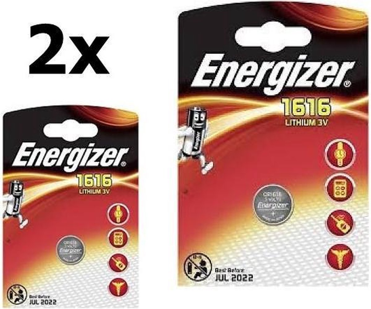 2 Stuks Energizer CR1616 3v lithium knoopcelbatterij