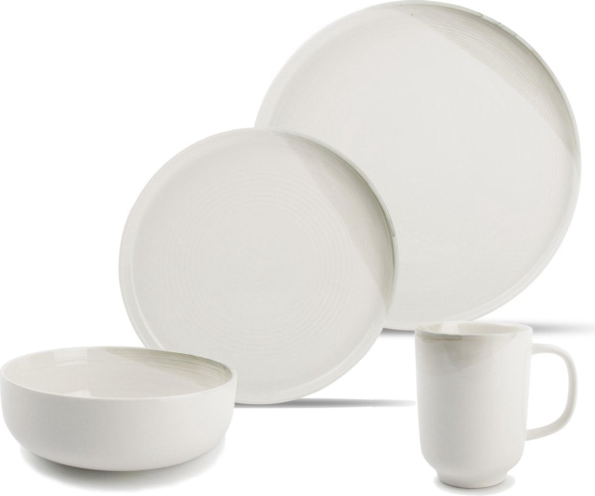 ONA Lily - Servies Set - 16 delig - Stoneware servies - 4 Personen - Wit/Groen
