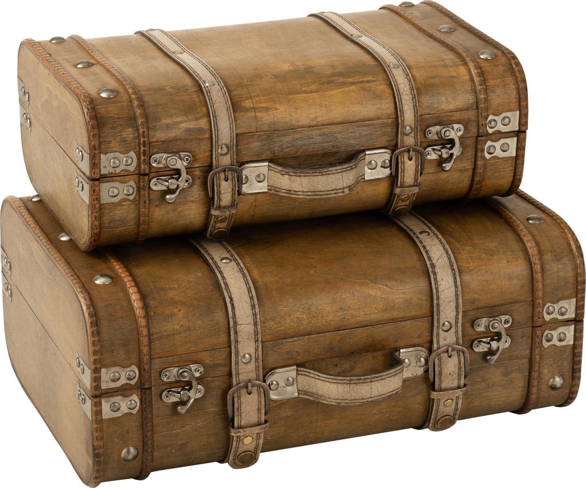 J-Line Set Van 2 Koffers Afgerond Hout Beige