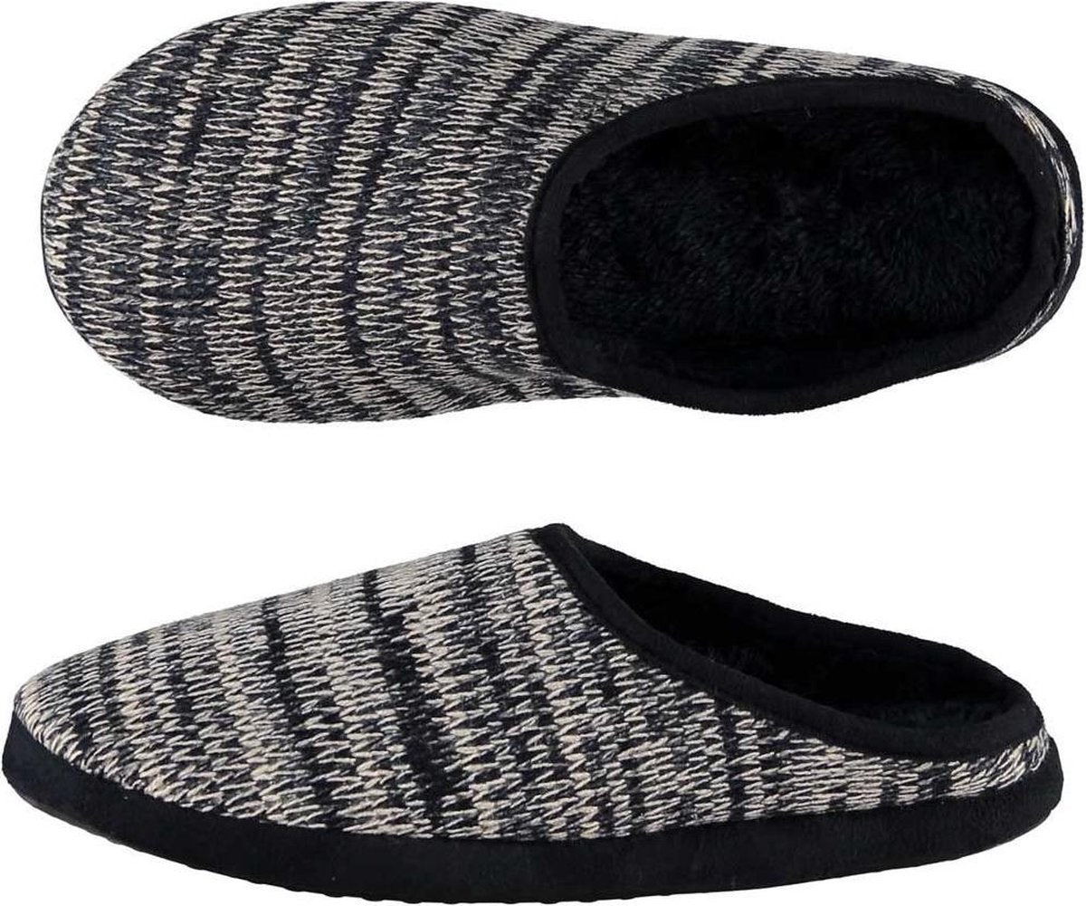Navy blauwe/witte gebreide instap pantoffels/sloffen voor heren - Gebreide huissloffen voor mannen - Instappers - Instapsloffen/instappantoffels 41-42